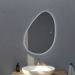 Miroir lumineux DROP éclairage led, interrupteur sensitif et antibuée. Forme galet arrondie 85 x 62 cm