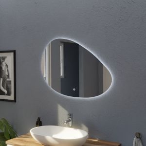 Miroir lumineux DROP éclairage led, interrupteur sensitif et antibuée. Forme galet arrondie 85 x 62 cm