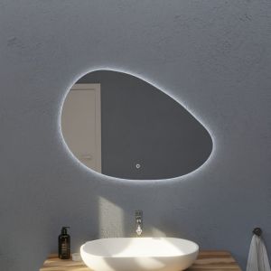 Miroir lumineux DROP éclairage led, interrupteur sensitif et antibuée. Forme galet arrondie 85 x 62 cm 