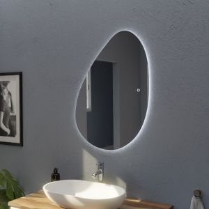 Miroir lumineux DROP éclairage led, interrupteur sensitif et antibuée. Forme galet arrondie 85 x 62 cm