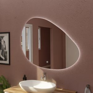 Miroir lumineux DROP éclairage led, interrupteur sensitif et antibuée. Forme galet arrondie 110x80 cm