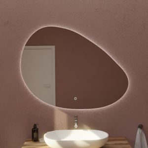 Miroir lumineux DROP éclairage led, interrupteur sensitif et antibuée. Forme galet arrondie 110x80 cm