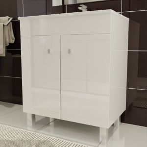 Meuble salle de bain ECOLINE 70 cm avec plan vasque en céramique - Blanc brillant