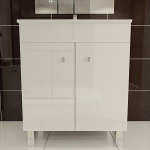 Meuble salle de bain ECOLINE 70 cm avec plan vasque en céramique - Blanc brillant