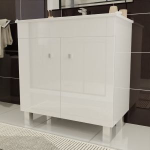 Meuble salle de bain ECOLINE 80 cm avec plan vasque en céramique - Blanc brillant