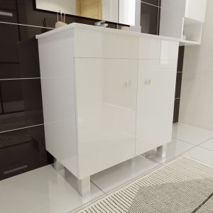 Meuble salle de bain ECOLINE 80 cm avec plan vasque en céramique - Blanc brillant