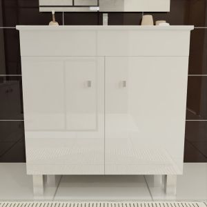 Meuble salle de bain ECOLINE 80 cm avec plan vasque en céramique - Blanc brillant