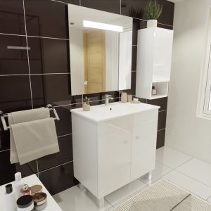 Meuble ECOLINE 80 cm avec plan vasque en céramique et miroir Elégance ht80 - Blanc brillant