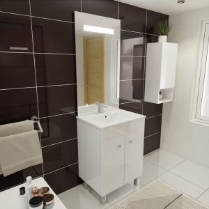 Meuble ECOLINE 60 cm avec plan vasque et miroir Elégance ht105 - Blanc brillant