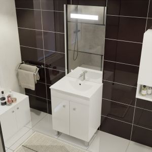 Meuble ECOLINE 60 cm avec plan vasque et miroir Elégance ht105 - Blanc brillant