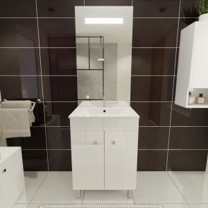 Meuble ECOLINE 60 cm avec plan vasque et miroir Elégance ht105 - Blanc brillant