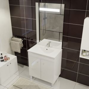 Meuble ECOLINE 70 cm avec plan vasque et miroir Elégance ht105- Blanc brillant