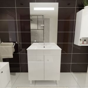 Meuble ECOLINE 70 cm avec plan vasque et miroir Elégance ht105- Blanc brillant