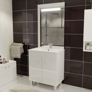 Meuble ECOLINE 70 cm avec plan vasque et miroir Elégance ht105- Blanc brillant