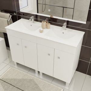 Meuble double vasque sur pieds ECOLINE 120 cm - Blanc brillant