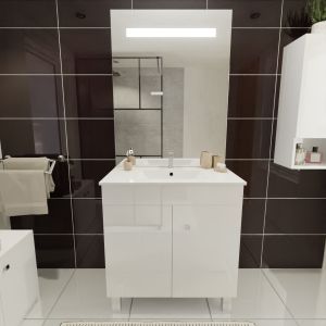 Meuble ECOLINE 80 cm avec plan vasque et miroir Elégance ht105- Blanc brillant