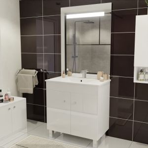 Meuble ECOLINE 80 cm avec plan vasque et miroir Elégance ht105- Blanc brillant