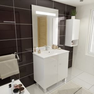 Meuble ECOLINE 80 cm avec plan vasque et miroir Elégance ht105- Blanc brillant