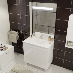 Meuble ECOLINE 80 cm avec plan vasque et miroir Elégance ht105- Blanc brillant