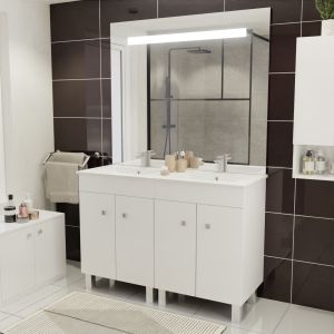 Meuble ECOLINE 120 cm avec plan vasque et miroir Elégance ht105- Blanc brillant