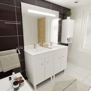 Meuble ECOLINE 120 cm avec plan vasque et miroir Elégance ht105- Blanc brillant