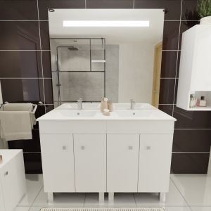 Meuble ECOLINE 120 cm avec plan vasque et miroir Elégance ht105- Blanc brillant