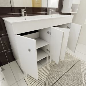 Meuble ECOLINE 120 cm avec plan vasque et miroir Elégance ht105- Blanc brillant