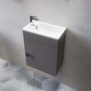 Meuble lave-mains SAFIA avec vasque et miroir - Gris 