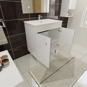 Meuble salle de bain ECOLINE 70 cm avec plan vasque en céramique - Blanc brillant