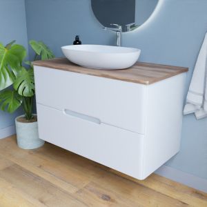 Meuble salle de bain avec vasque à poser KLASS 100 cm - Blanc et Bois