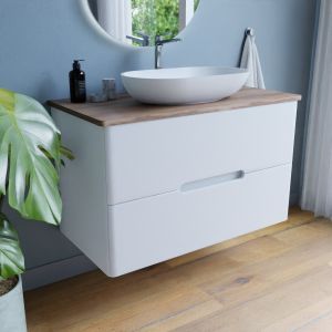 Meuble salle de bain avec vasque à poser KLASS 100 cm - Blanc et Bois