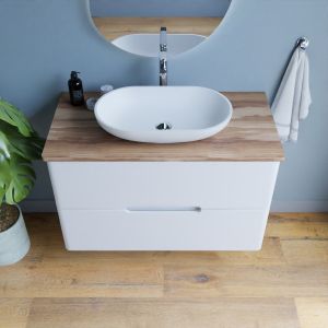 Meuble salle de bain avec vasque à poser KLASS 100 cm - Blanc et Bois