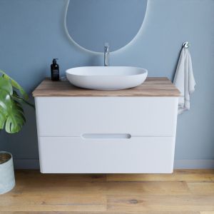 Meuble salle de bain avec vasque à poser KLASS 100 cm - Blanc et Bois