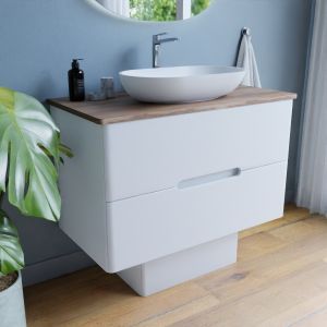 Meuble salle de bain avec vasque à poser KLASS 100 cm - Blanc et Bois