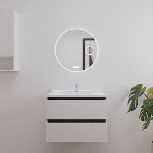 Meuble salle de bain ARLEQUIN 70 cm avec miroir Rondinara Meuble vasque ARLEQUIN 70 cm x 55 cm - Blanc et noir + Miroir LED rond
