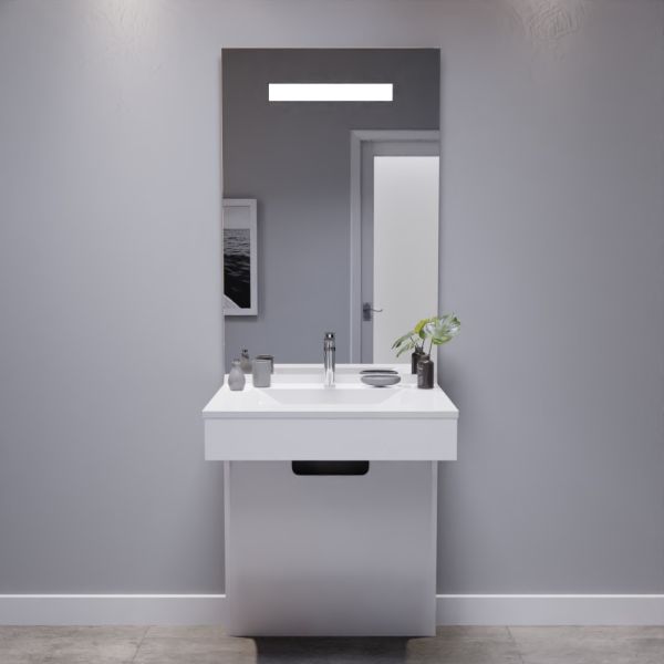 Meuble EPURE 70 cm avec plan vasque et miroir led Elégance ht105 - blanc brillant