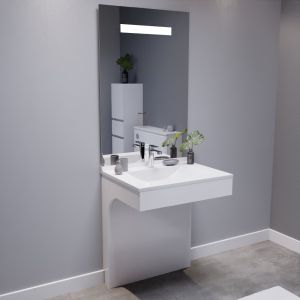 Meuble EPURE 70 cm avec plan vasque et miroir led Elégance ht105 - blanc brillant