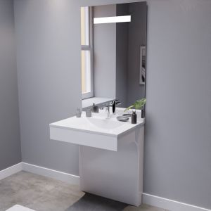 Meuble EPURE 70 cm avec plan vasque et miroir led Elégance ht105 - blanc brillant