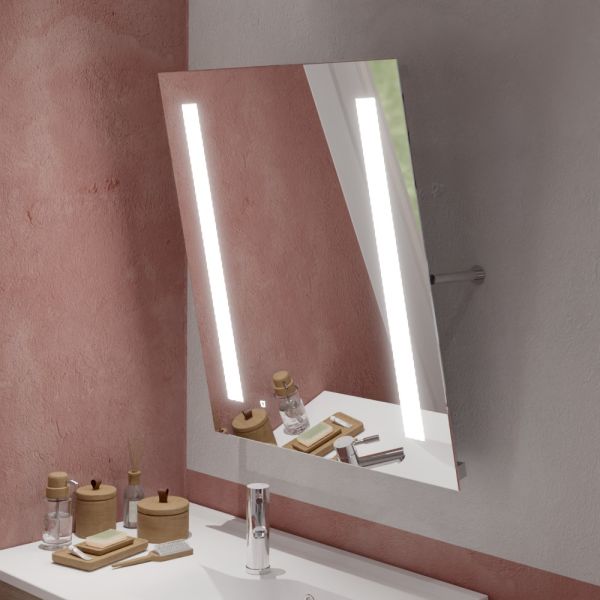 Miroir salle de bain inclinable ROTARY 70 cm x 80 cm - Eclairage LED, antibuée et interrupteur sensitif