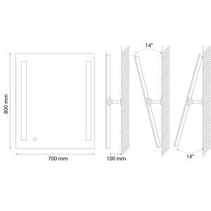 Miroir salle de bain inclinable ROTARY 70 cm x 80 cm - Eclairage LED, antibuée et interrupteur sensitif