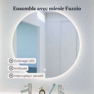 Meuble KORA 124 cm vasque déportée à gauche + Miroir FAZZIO 80 - Blanc brillant