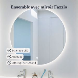 Meuble KORA 124 cm vasque déportée à droite + Miroir FAZZIO 80 - Cambrian Oak