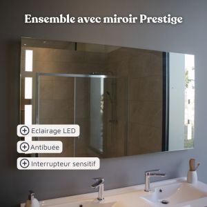 Meuble IDEA, plan vasque déportée à droite 124 cm + Miroir PRESTIGE - Blanc
