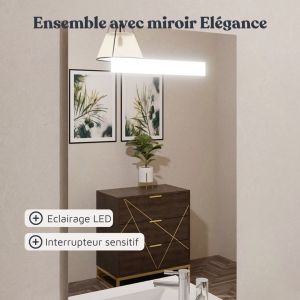 Meuble EPURE 70 cm avec plan vasque et miroir led ELEGANCE ht105 - blanc brillant