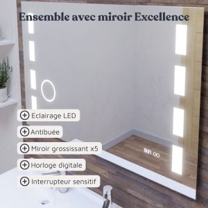 Meuble double vasque 140 cm ROSINOX avec miroir LED EXCELLENCE - Chêne