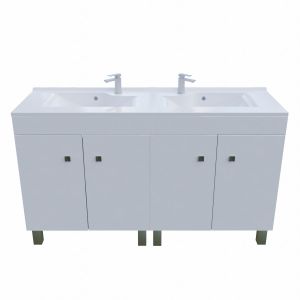 Meuble double vasque résine sur pieds ECOLINE 140 cm - Blanc brillant