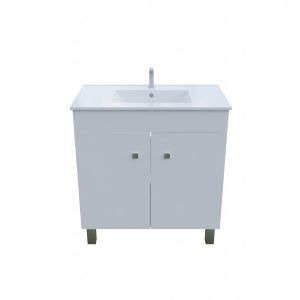 Meuble salle de bain sur pieds ECOLINE 80 cm - Blanc brillant