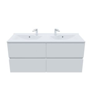 Meuble double vasque 120 cm ROSALY couleur blanc brillant avec plan vasque en résine 120 cm x 46 cm