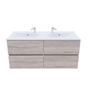 Meuble double vasque 120 cm ROSALY couleur bois avec plan vasque en résine 120 cm x 46 cm 