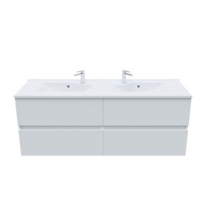 Meuble double vasque 140 cm ROSALY couleur blanc brillant avec plan vasque en résine 140 cm x 46 cm